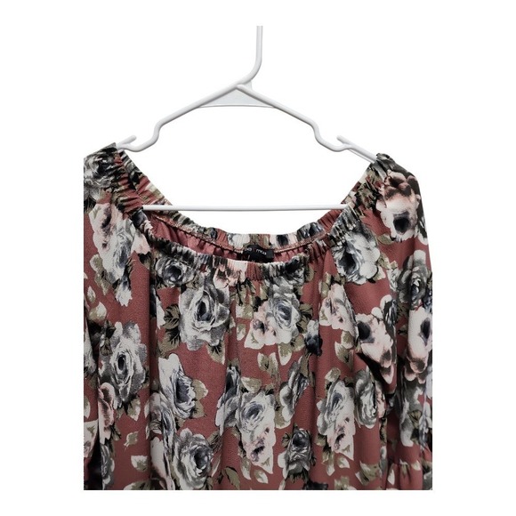 MOA MOA Mauve Floral Blouse M Off Shoulder 3/4 Sleeve Tunic Top Lined‎ - Picture 4 of 14